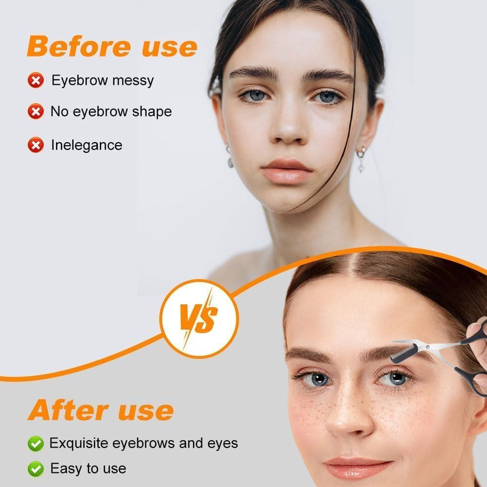 Eyebrow Trimmer Scissor, 2024 New Stainless Steel Eyebrow Scissors with Comb, Non-Slip Facial Hair Removal Trimmer, Portable Professional Eyebrow Trimming Scissors for Men Women, Mint Green