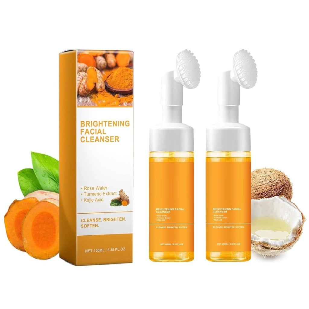 2 Pcs Glow Wash Turmeric Face Wash with Brush, Deep Cleaning Gentle Scrub Exfoliating.